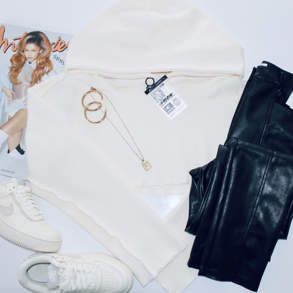 DANIELLE GUIZIO Rib Oversized Hoodie in Cream